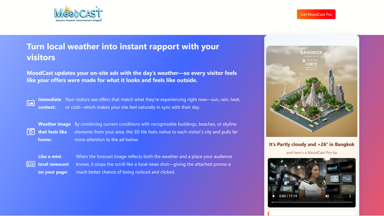 MoodCast sales page for mockup MoodCast Pro thumb